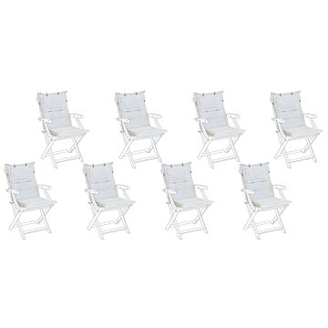 Outdoor Chair Replacement Cushions Set Off-white Fabric Uv Resistant Thickly Padded 8 Pillows Beliani