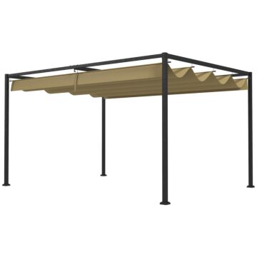 Outsunny 3x2m Metal Pergola With Retractable Roof, Garden Gazebo Canopy Shelter For Outdoor, Patio, Khaki
