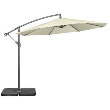 Outsunny 3(m) Garden Parasol Sun Shade Banana Umbrella Cantilever With Crank Handle, Cross Base Beige