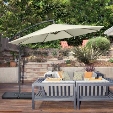 Outsunny 3(m) Garden Parasol Sun Shade Banana Umbrella Cantilever With Crank Handle, Cross Base Beige