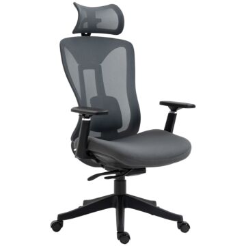 Vinsetto Mesh Office Chair, Reclining Desk Chair With Adjustable Headrest, Lumbar Support, 3d Armrest, Sliding Seat, Swivel Wheels, Grey