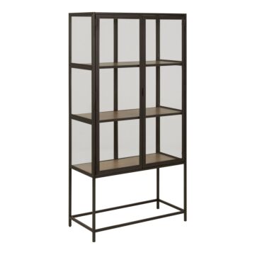 Seaford 2 Glass Door Display Cabinet In Black & Oak