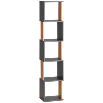Homcom Modern 5-tier Bookshelf, Freestanding Bookcase Storage Shelving For Living Room Home Office Study, Dark Grey