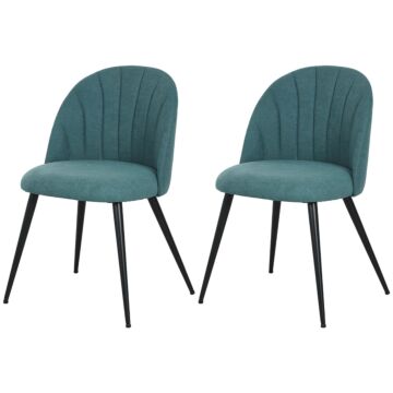 Homcom Velvet Dining Chairs Set Of 2, Modern Upholstered Kitchen Chairs With Metal Legs, Shell Backrest And Padded Seat For Dining Room, Bedroom, Living Room, Vanity, Green