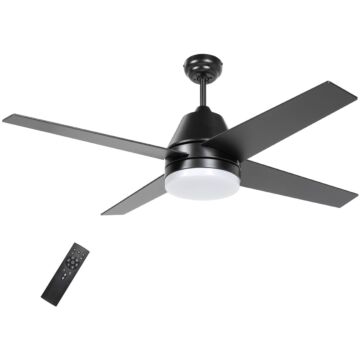 Homcom Ceiling Fan With Led Light, Flush Mount Ceiling Fan Lights With Reversible Blades, Remote, Black And Walnut Brown