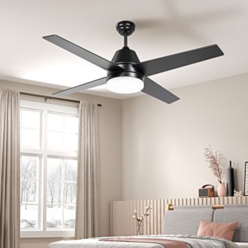 Homcom Ceiling Fan With Led Light, Flush Mount Ceiling Fan Lights With Reversible Blades, Remote, Black And Walnut Brown