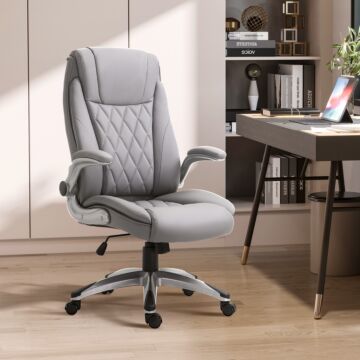 Vinsetto High Back Executive Office Chair Home Swivel Pu Leather Ergonomic Chair, With Flip-up Arm, Wheels, Adjustable Height, Grey