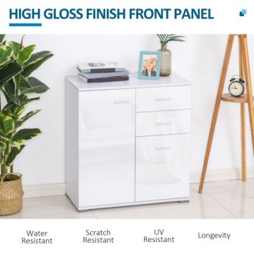 Homcom High Gloss Side Cabinet, Size 71x35x76 Cm-white