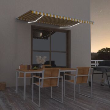 Vidaxl Manual Retractable Awning With Led 350x250 Cm Yellow And White