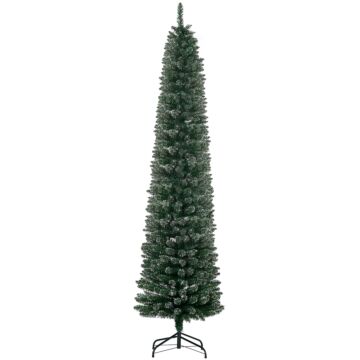 Homcom 7.5ft Artificial Christmas Tree Snow Dipped Xmas Pencil Tree Holiday Home Indoor Decoration With Foldable Black Stand, Green