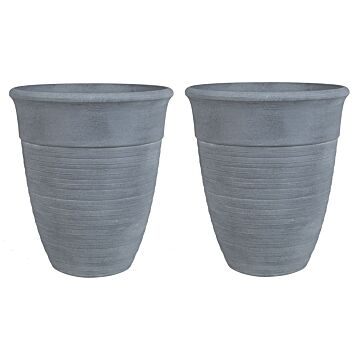 Set Of 2 Plant Pots Planter Solid Grey Stone Mixture Polyresin Square Ø 43 Cm All-weather Beliani