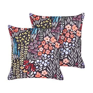 Set Of 2 Outdoor Cushions Multicolour Polyester 45 X 45 Cm Square Floral Print Pattern Scatter Pillow Garden Patio Beliani