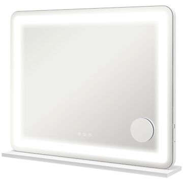 Homcom Vanity Mirror With Lights, Large Lighted Makeup Mirror With 3 Colour Lighting Modes, 10x Magnifying, Usb Charging Port, Touch Screen, Tabletop Or Wall Mounted Design For Bedroom, White