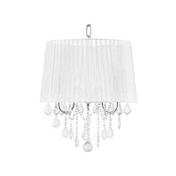 Pendant Lamp White Grey Shade Glam Crystal Chandelier With 3 Lights Beliani