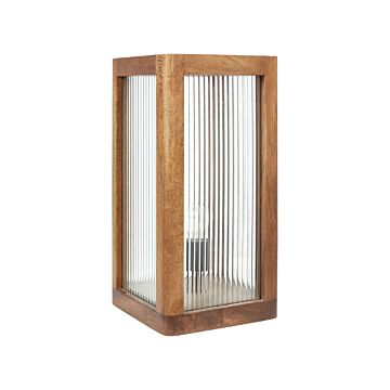 Table Lamp Light Mango Wood With Glass Panels Industrial Design Modern Home Decor Lighting Beliani