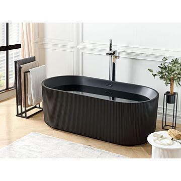 Freestanding Bath Matt Black Acrylic 169 X 80 Cm Oval Shape Fluted Finish Modern Style Bathroom Beliani