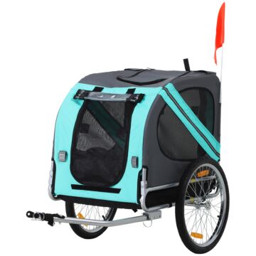 Pawhut Dog Bike Trailer Folding Pet Trailer Dog Carrier Bicycle Steel Frame Jogger Stroller With Suspension - Green & Grey
