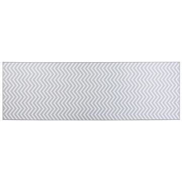 Runner Rug White Grey Polyester 80 X 240 Cm Rectangular Chevron Design Beliani