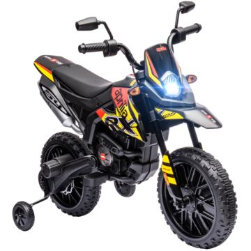 Aiyaplay 12v Aprilia Licenced Kids Motorbike With Training Wheels, Spring Suspension, Led Light, Usb, Music, Yellow