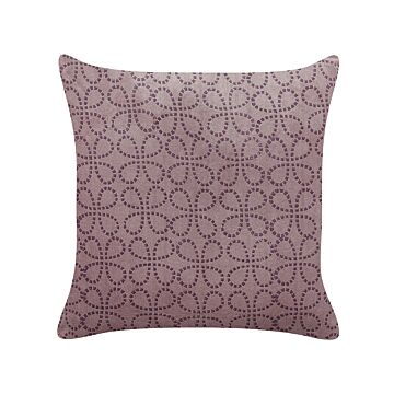 Decorative Cushion Pink Velvet And Cotton 45 X 45 Cm Geometric Pattern Block Printed Boho Decor Accessories Beliani