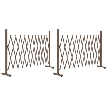 Outsunny Set Of 2 Expanding Garden Fencc, Aluminium Freestanding Foldable Picket Fence, 300cmx103.5 Cm, Dark Brown