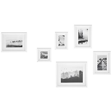 Set Of 6 Framed Photos White Various Sizes Modern Passpartout Wall Decor Gallery Hooks Beliani