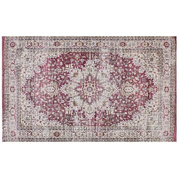 Area Rug Red And Beige Polyester And Cotton 140 X 200 Cm Oriental Distressed Living Room Bedroom Beliani