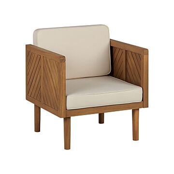 Garden Chair Acacia Wood White Cushions Modern Rustic Style Beliani