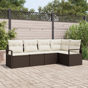 Vidaxl 5 Piece Garden Sofa Set With Cushions Brown Poly Rattan, Vidaxl 2-seater Garden Sofa With Storage & Cushions Brown Poly Rattan