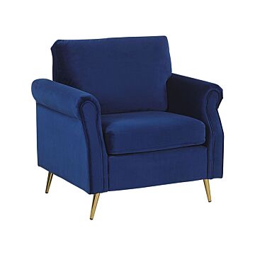 Armchair Cobalt Blue Velvet Fabric Upholstery Gold Metal Legs Removable Seat And Back Cushions Retro Glam Style Beliani