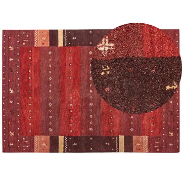 Area Rug Red Wool 160 X 230 Cm Thick Dense Pile Traditional Rustic Pattern Log Cabin Farmhouse Style Beliani