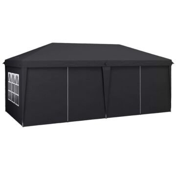 Outsunny 3 X 6 M Pop Up Gazebo With Sides And Windows, Height Adjustable Party Tent With Storage Bag For Garden, Camping, Event, Grey