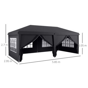 Outsunny 3 X 6 M Pop Up Gazebo With Sides And Windows, Height Adjustable Party Tent With Storage Bag, Event, Grey