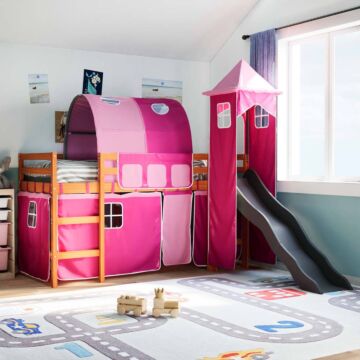 Vidaxl Kids' Loft Bed With Tower Pink 90x190 Cm Solid Wood Pine