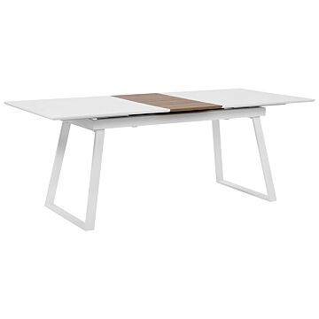 Dining Table White With Dark Wood 160 X 90 Cm Extendable Extending Kitchen 8 People Beliani