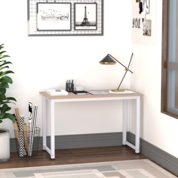 Homcom Computer Desk Pc Writing Table Home Office Workstation Adjustable Feet Stable Work Study W/ Metal Frame Oak White