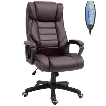 Vinsetto High Back Executive Office Chair 6- Point Vibration Massage Extra Padded Swivel Ergonomic Tilt Desk Seat, Brown