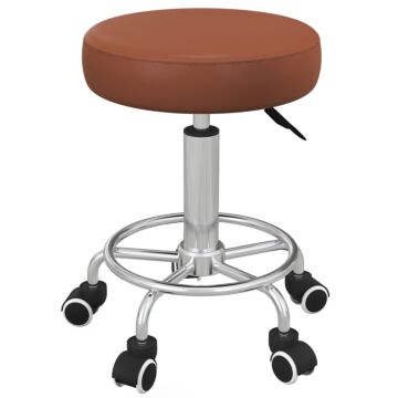 Vinsetto Pu Leather Rolling Stool, Height Adjustable Stool Chair With Wheels For Salon, Massage, Spa, Brown