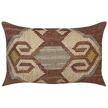 Scatter Cushion Multicolour Jute Cotton 30 X 50 Cm Geometric Pattern Handmade Removable Cover With Filling Beliani