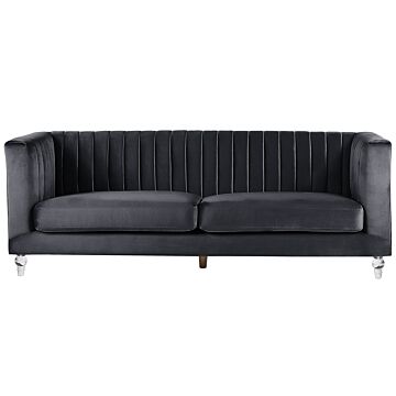 Sofa Black 3 Seater Velvet Tuxedo Style Quilting Beliani