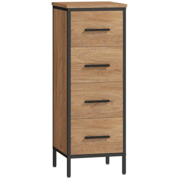 Homcom Narrow Bathroom Storage Cabinet With 4 Drawers - Oak