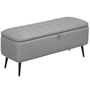 Homcom 92 X 31cm Linen-look Storage Ottoman - Light Grey