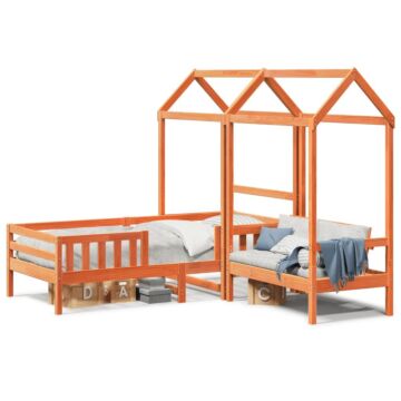 Vidaxl Bed And Bench Set With Roof Wax Brown 100x200 Cm Solid Wood Pine