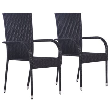 Vidaxl Stackable Outdoor Chairs 2 Pcs Poly Rattan Black