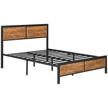 Homcom Industrial King Size Bed Frame, 5ft Steel Bed Base With Headboard, Footboard, Slatted Support And Under Bed Storage, 160 X 207cm
