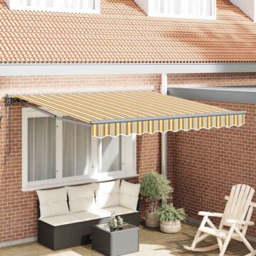 Vidaxl Retractable Awning Yellow And Grey 300x250 Cm Fabric And Metal