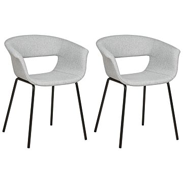Set Of 2 Dining Chairs Grey Polyester Seats Metal Legs For Dining Room Kitchen Beliani