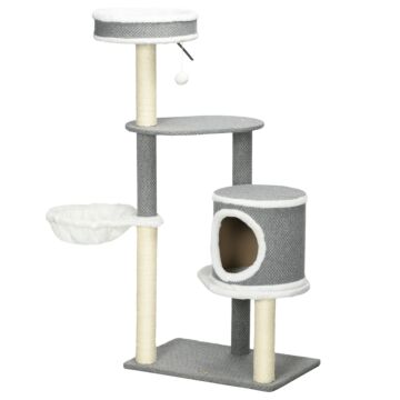 Pawhut Cat Tree For Indoor Cats, Cat Tower With Scratching Posts, Multi-level Kitten Climbing Tower, 124cm