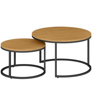 Homcom Set Of Two Wood-effect Stacking Tables - Brown