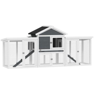 Pawhut Large Chicken Coop, Wooden Garden Hen House, Poultry Coops Cages With Run, Nesting Box, Grey